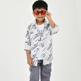 3-Piece Boys' Set – White Graphic Tee, Shirt & Pant Combo